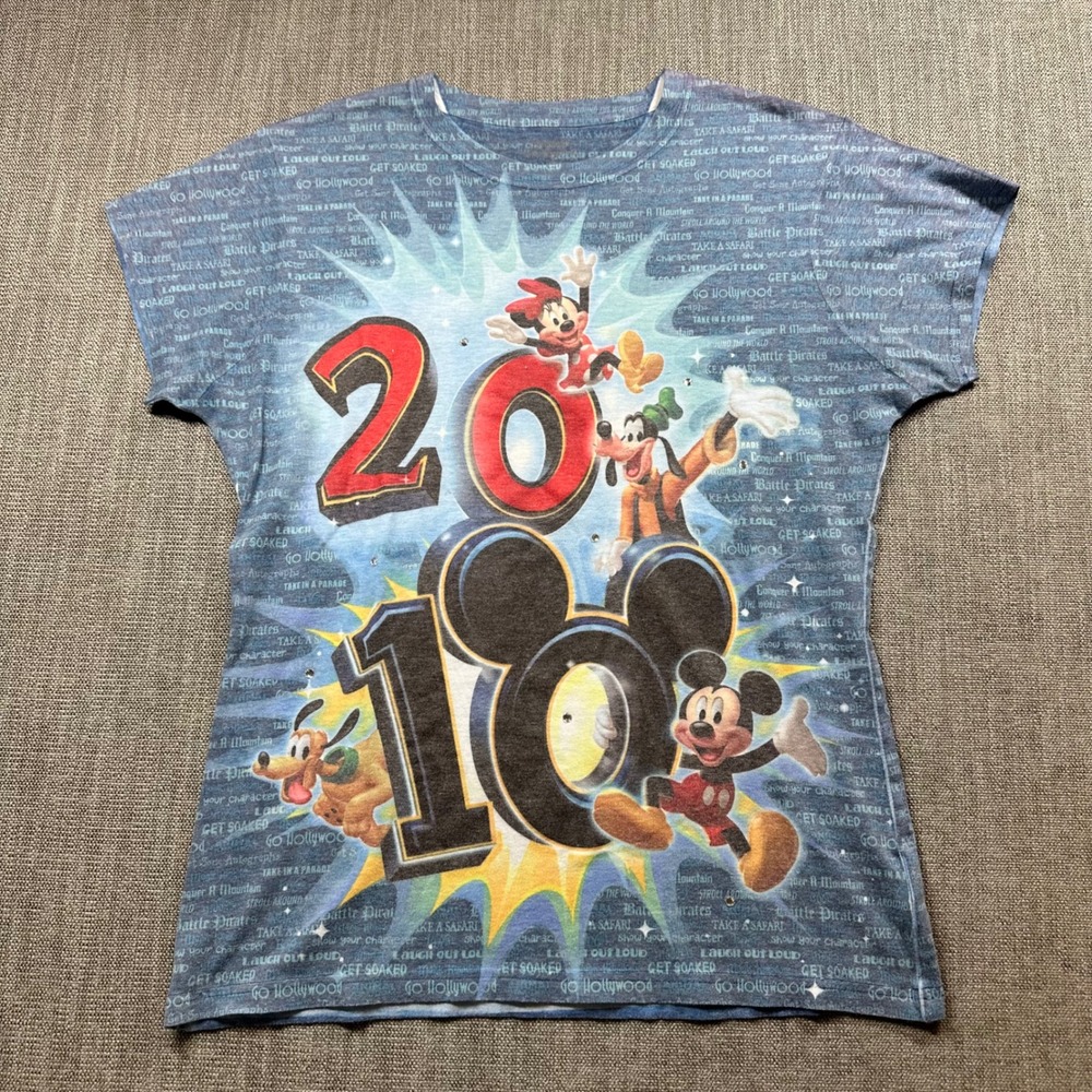 Disney Graphic T-Shirt Women XL Blue  Mickey Mouse  Rhinestone